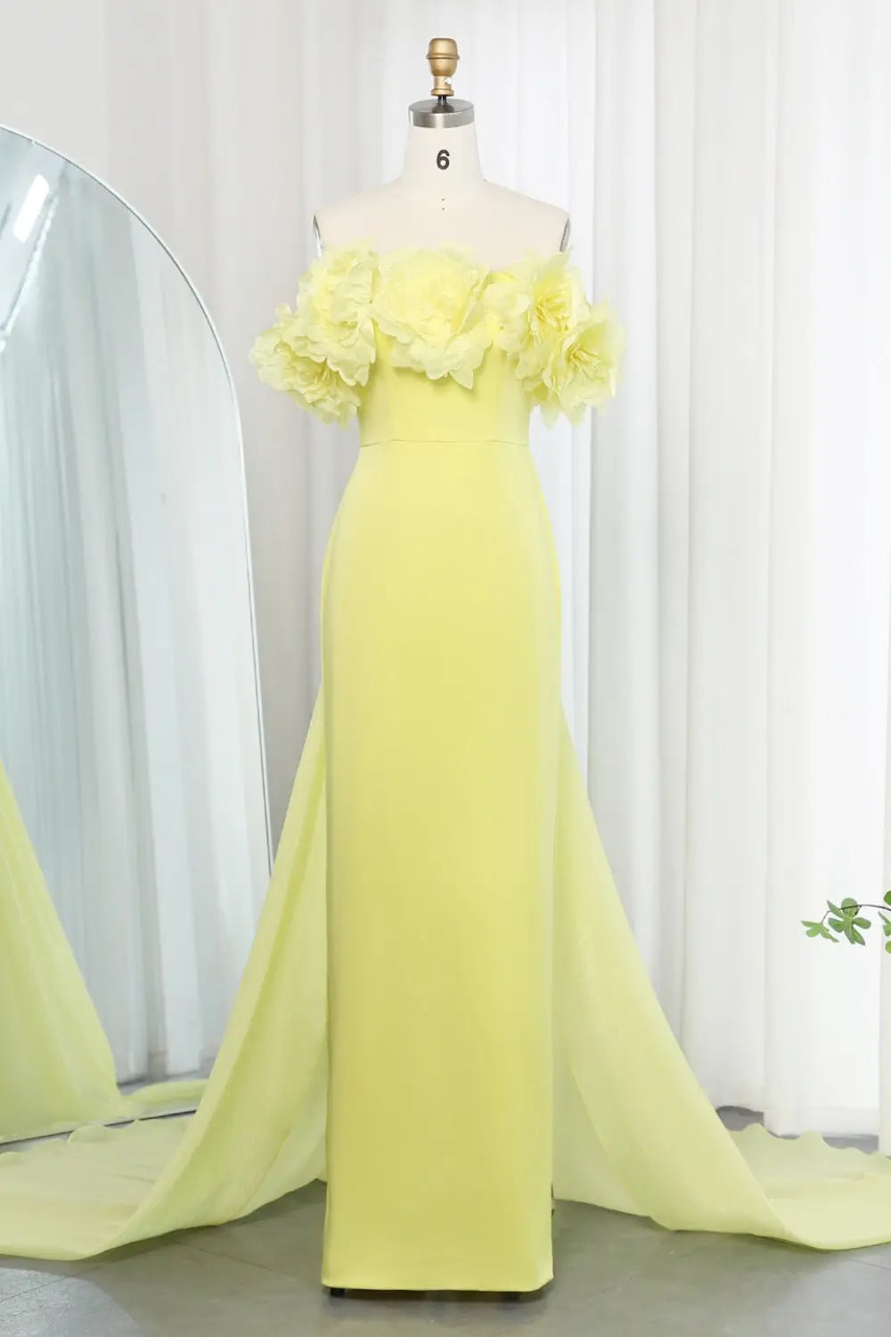 Elegant 3D Flowers Light Yellow Evening Dress with Overskirt SF013 Sheer Fairy