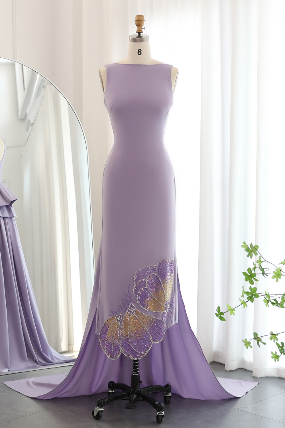 Elegant Coral Pink Butterfly Beaded Evening Dress SS471 Sheer Fairy