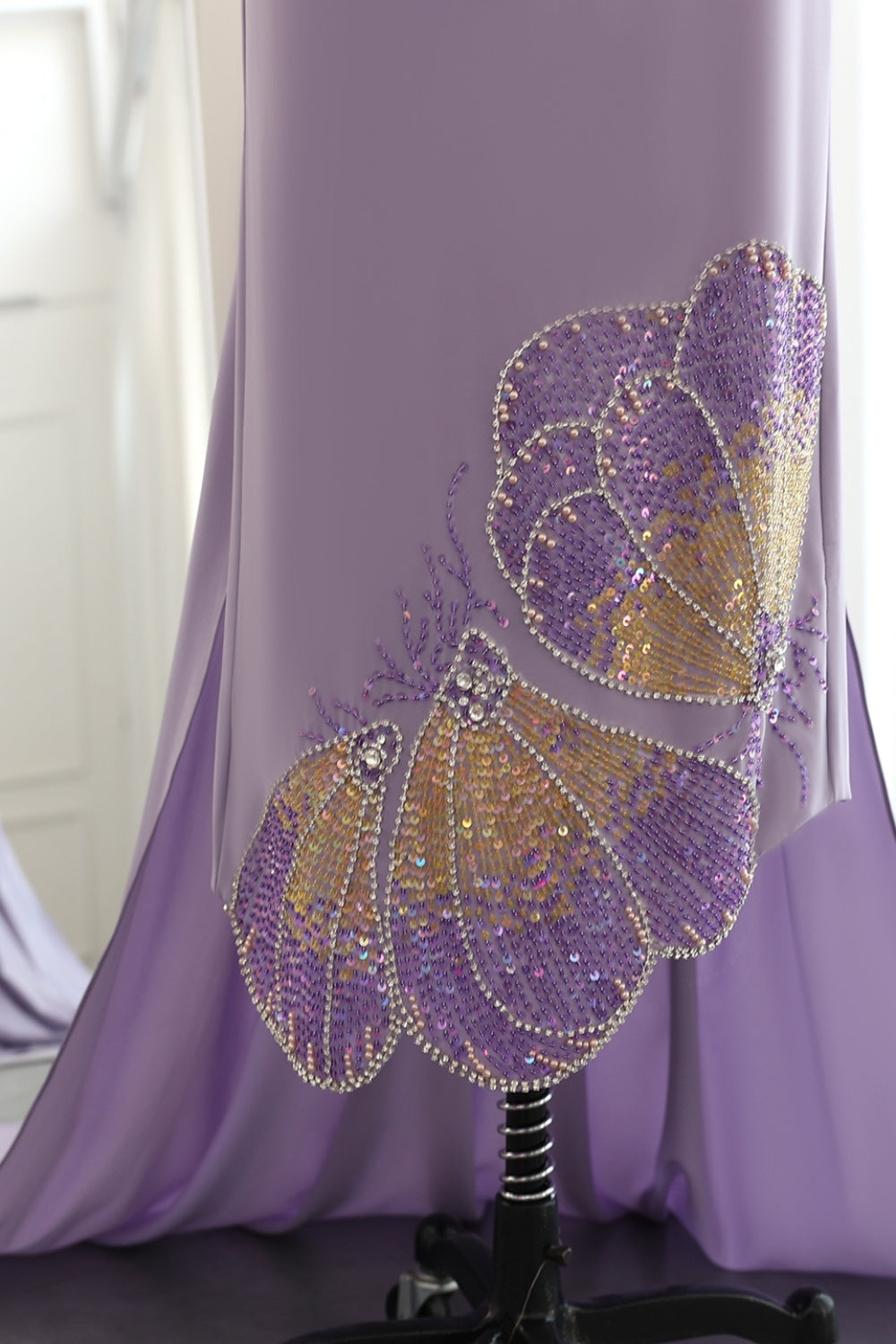 Elegant Coral Pink Butterfly Beaded Evening Dress SS471 Sheer Fairy