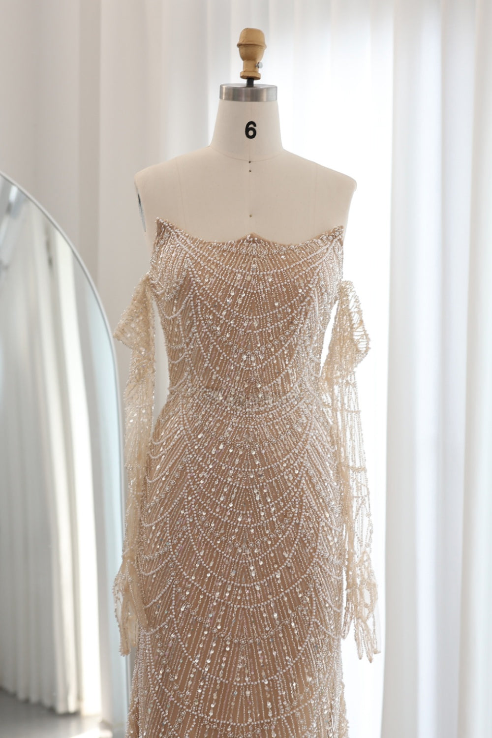 Luxury Beaded Green Mermaid Evening Dress with Gloves SS606 Sheer Fairy