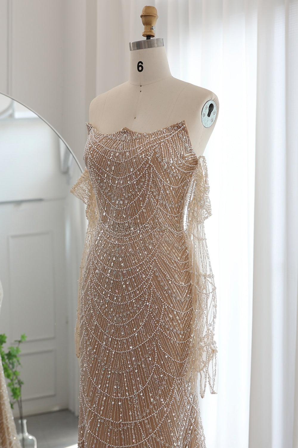 Luxury Beaded Green Mermaid Evening Dress with Gloves SS606 Sheer Fairy