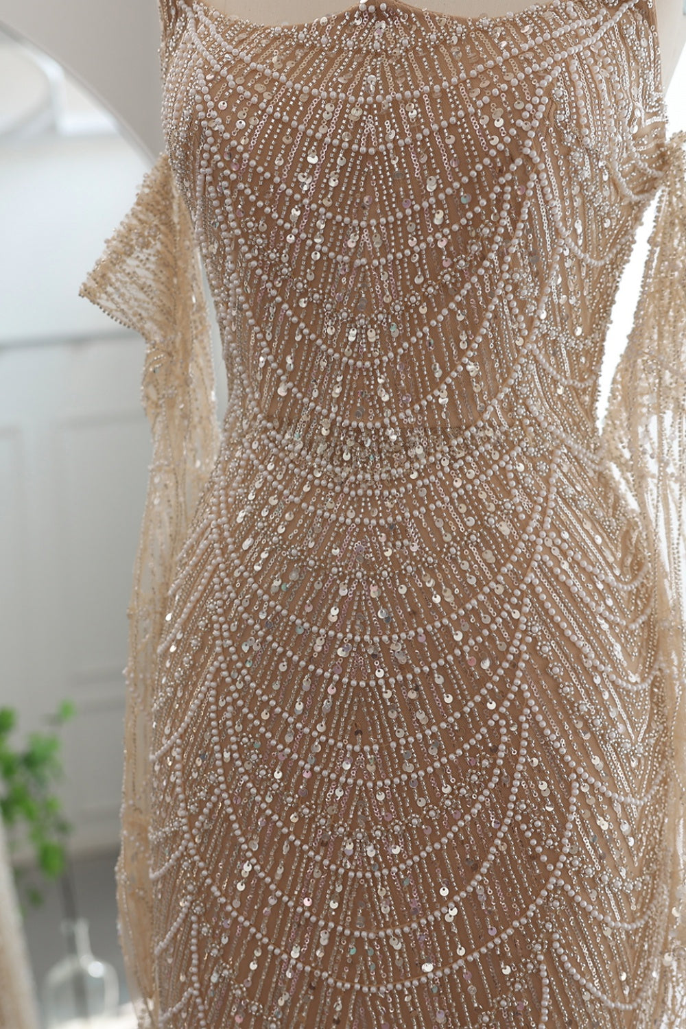 Luxury Beaded Green Mermaid Evening Dress with Gloves SS606 Sheer Fairy