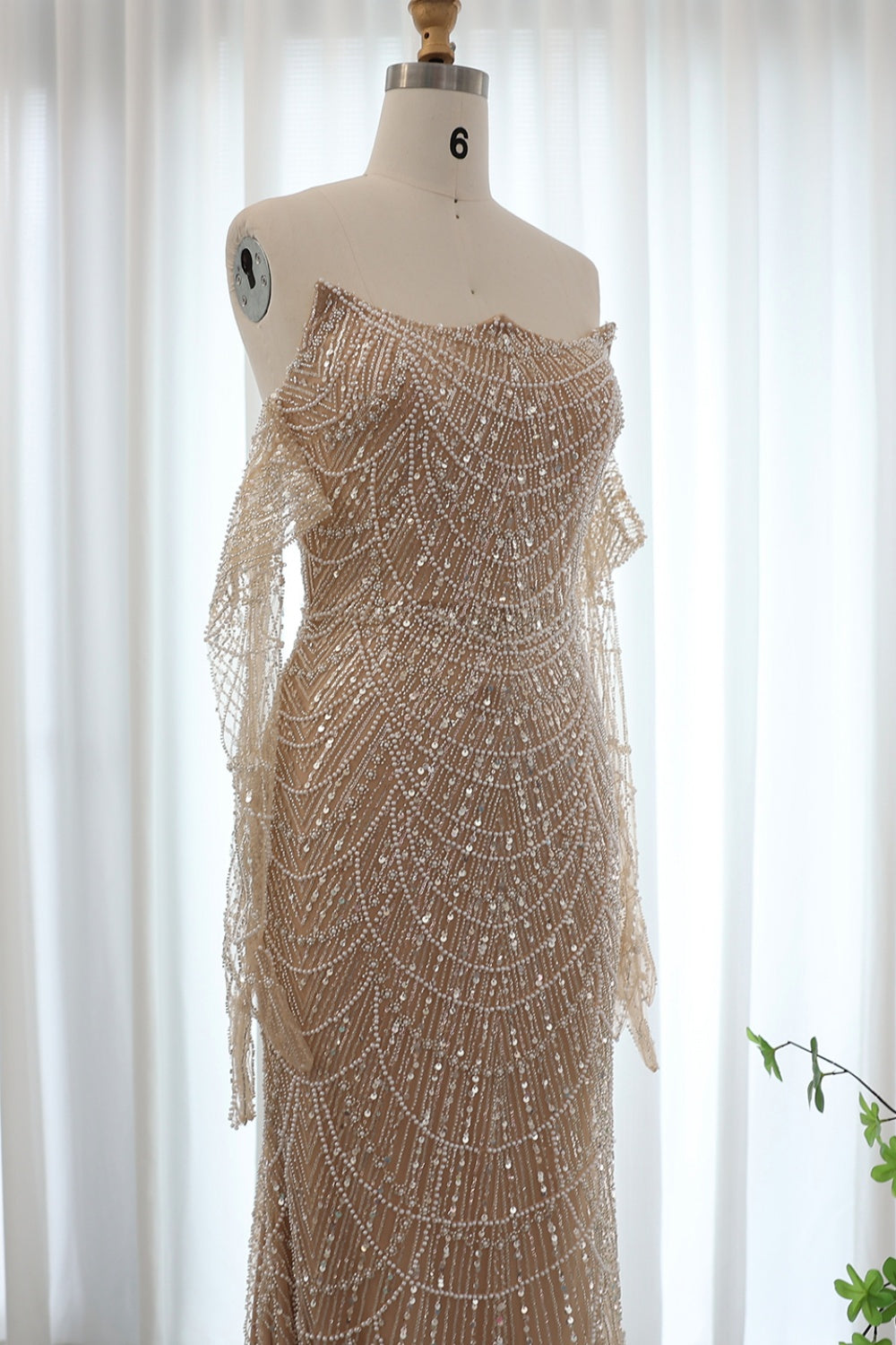 Luxury Beaded Green Mermaid Evening Dress with Gloves SS606 Sheer Fairy