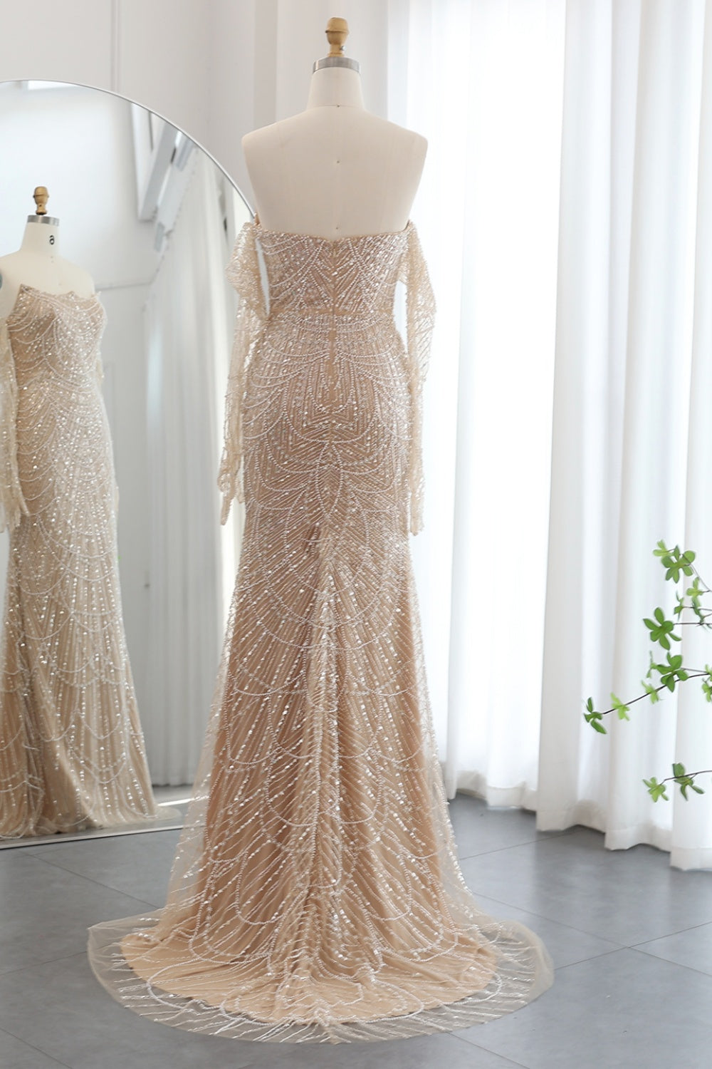 Luxury Beaded Green Mermaid Evening Dress with Gloves SS606 Sheer Fairy