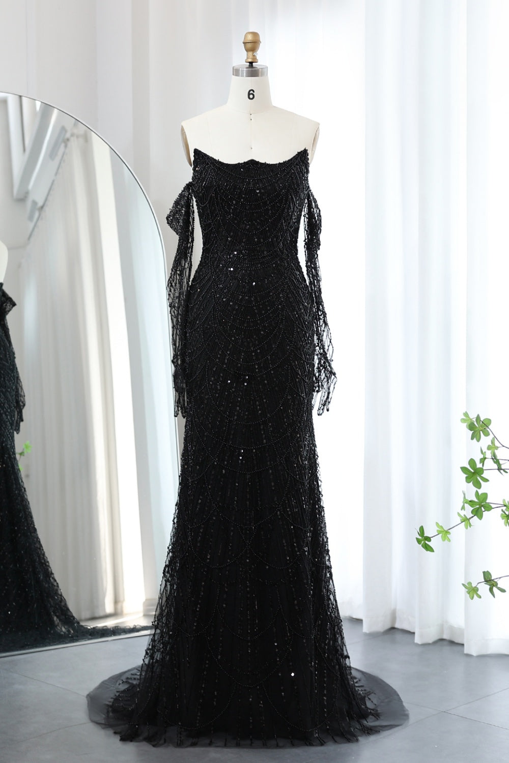 Luxury Beaded Green Mermaid Evening Dress with Gloves SS606 Sheer Fairy