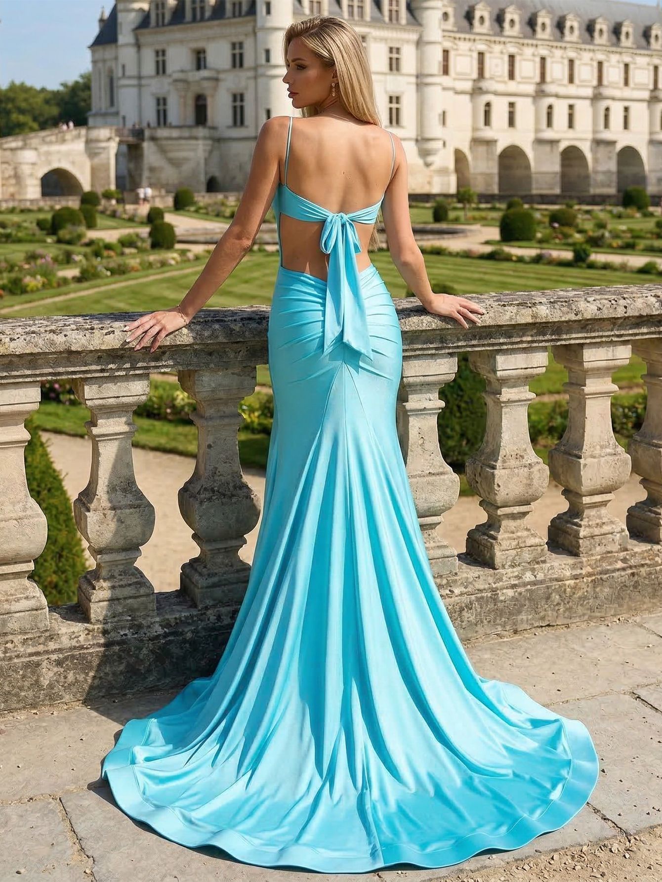 Elegant Scoop Neck Satin Mermaid Prom Dress with Thigh High Slit SH833 Sheer Fairy