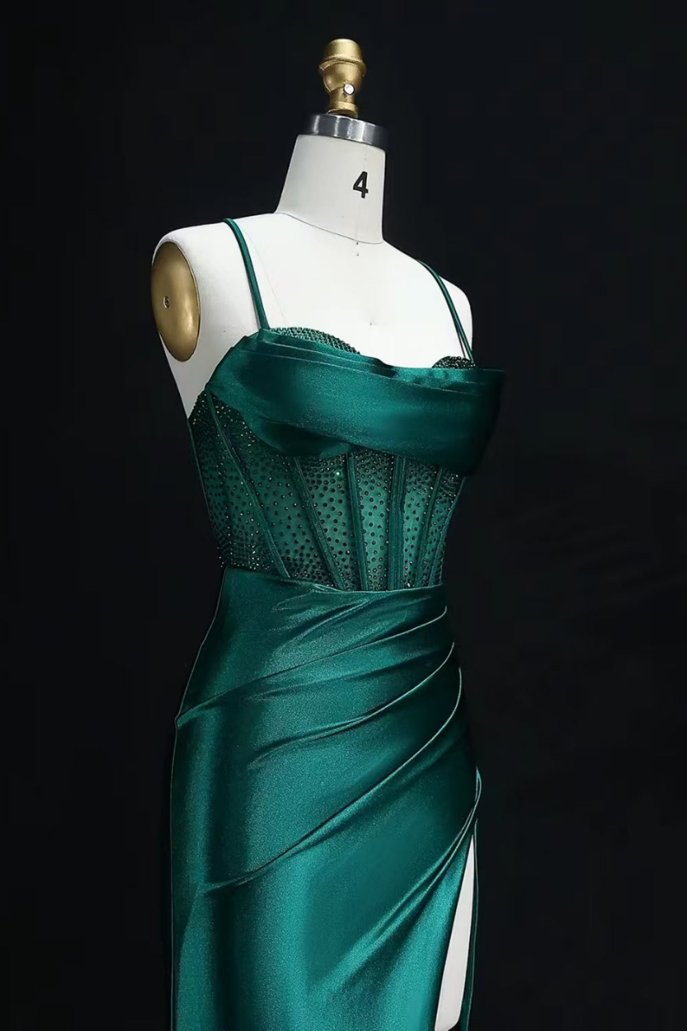 Emerald Green Satin Sheer Mesh Sheath Prom Dress SH537 Sheer Fairy