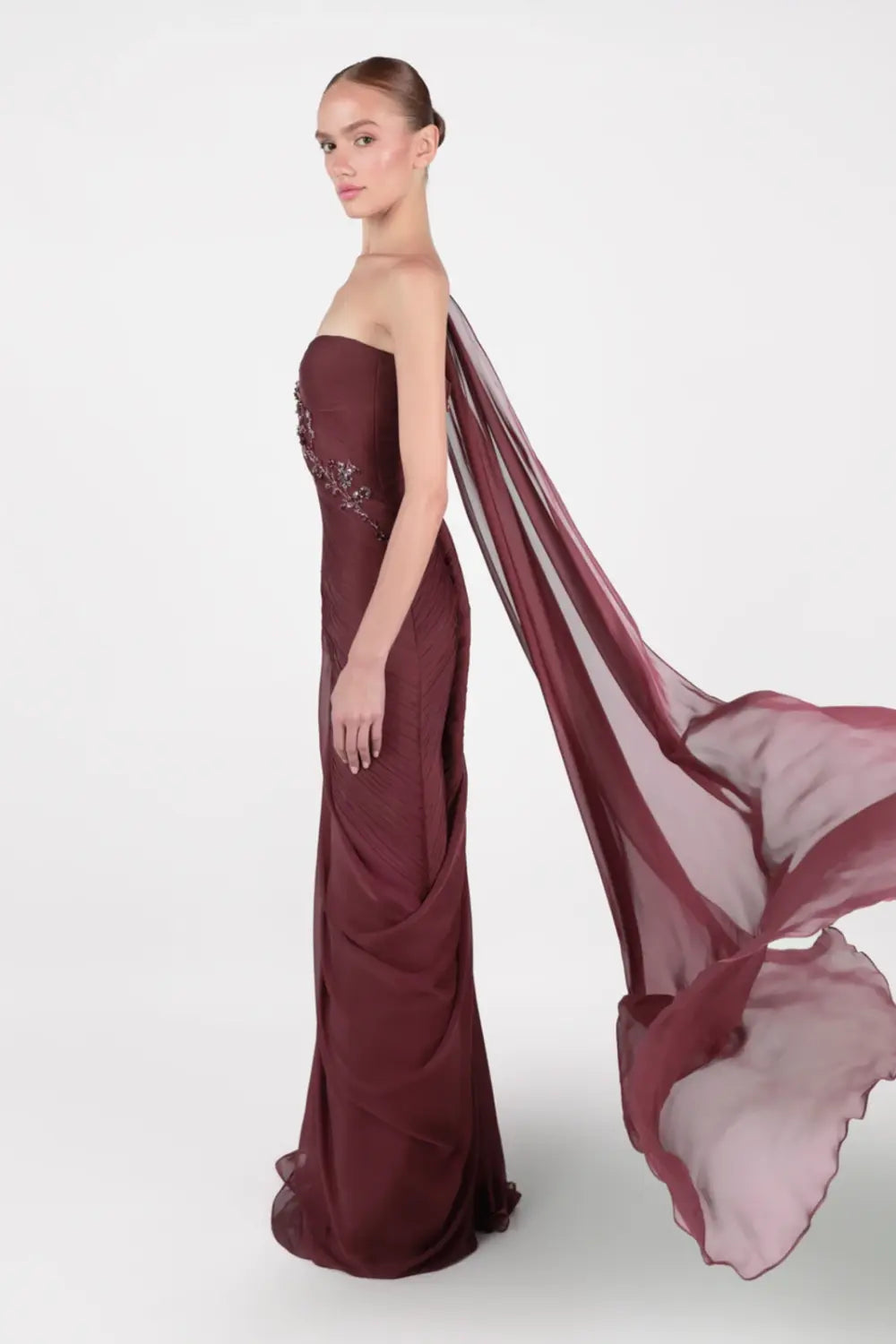 Beaded Chiffon Formal Pink One-Shoulder Sheath Evening Dress SF249 Sheer Fairy