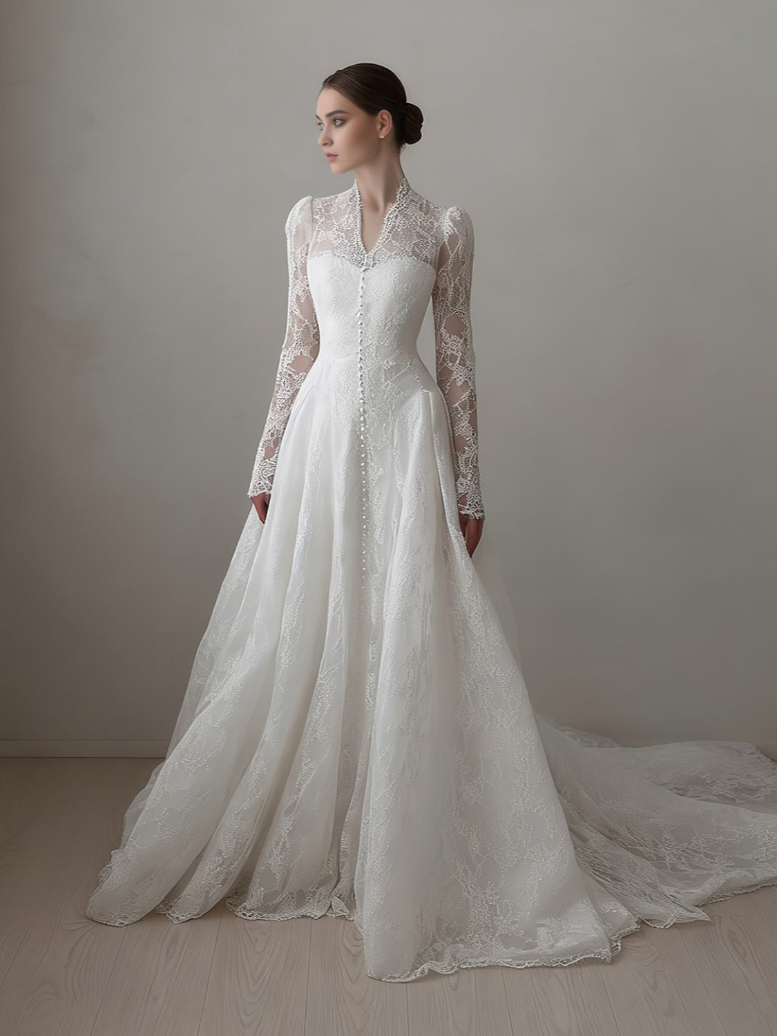 Modest Lace Wedding Dress with Long Sleeves SW272 Sheer Fairy
