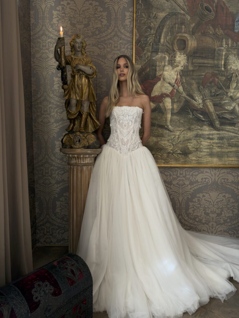 Strapless Lace Bodice A-Line Tulle Wedding Dress with Sheer Corset SW224 Sheer Fairy