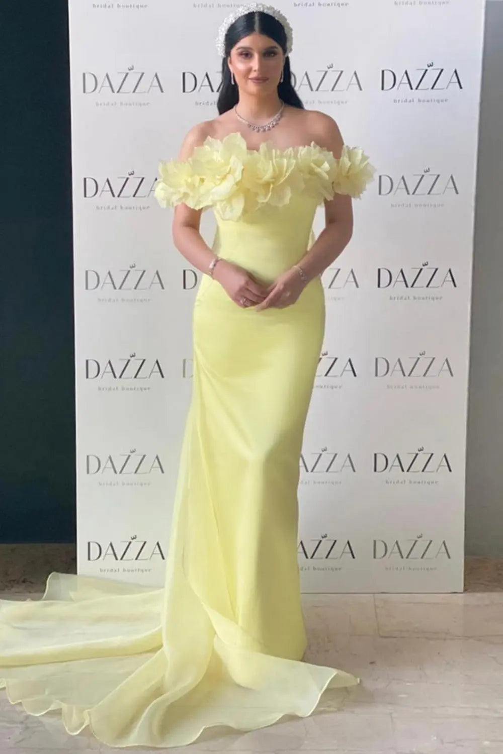 Elegant 3D Flowers Light Yellow Evening Dress with Overskirt SF013 Sheer Fairy