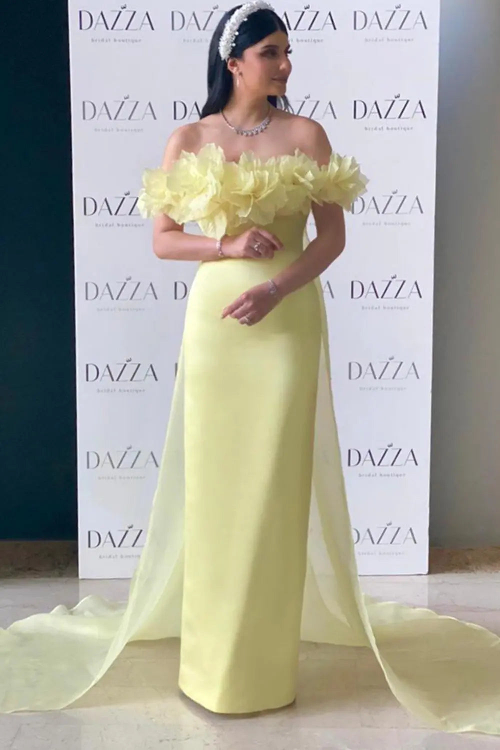 Elegant 3D Flowers Light Yellow Evening Dress with Overskirt SF013 Sheer Fairy
