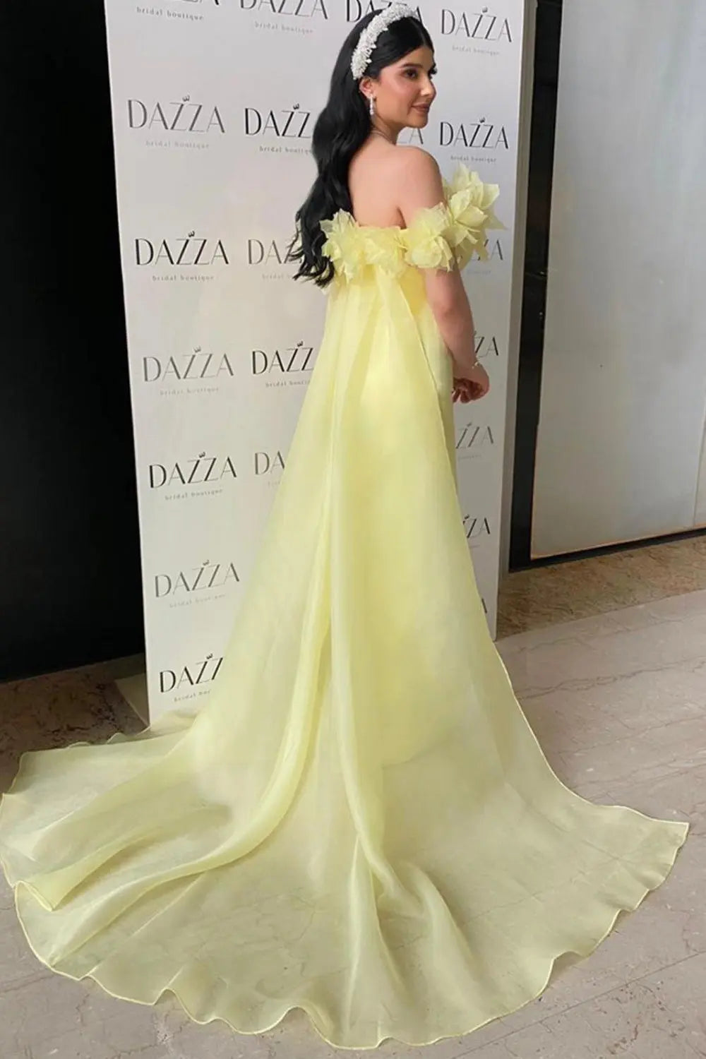 Elegant 3D Flowers Light Yellow Evening Dress with Overskirt SF013 Sheer Fairy