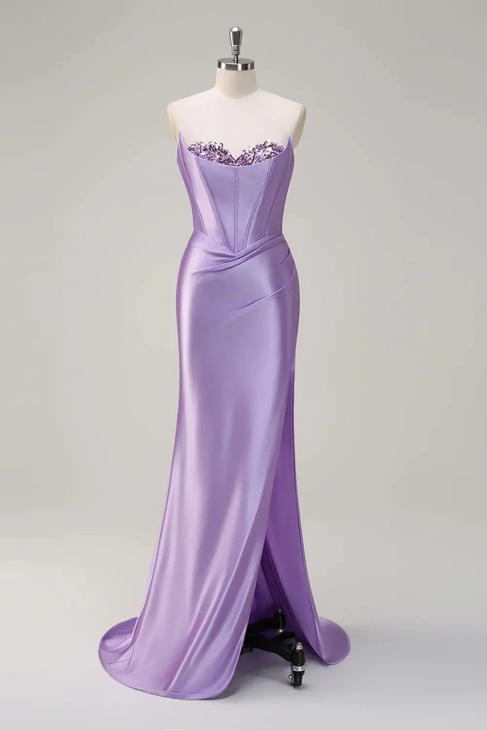 Teal Satin Sequined Sweetheart Neckline High Slit Mermaid Prom Dress SH015 Sheer Fairy
