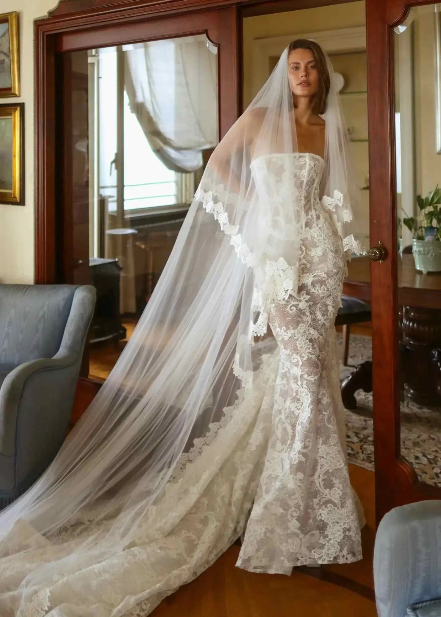 Strapless Lace Mermaid Wedding Dress with Corset Bodice SW189 Sheer Fairy