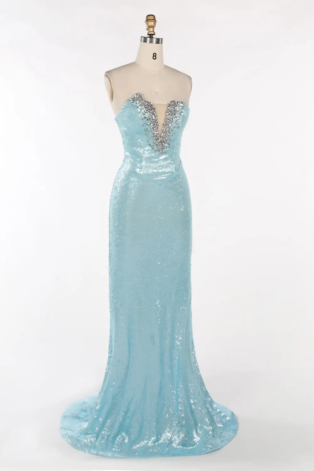 Blue Strapless Sequin Beaded Evening Dress ST096 Sheer Fairy