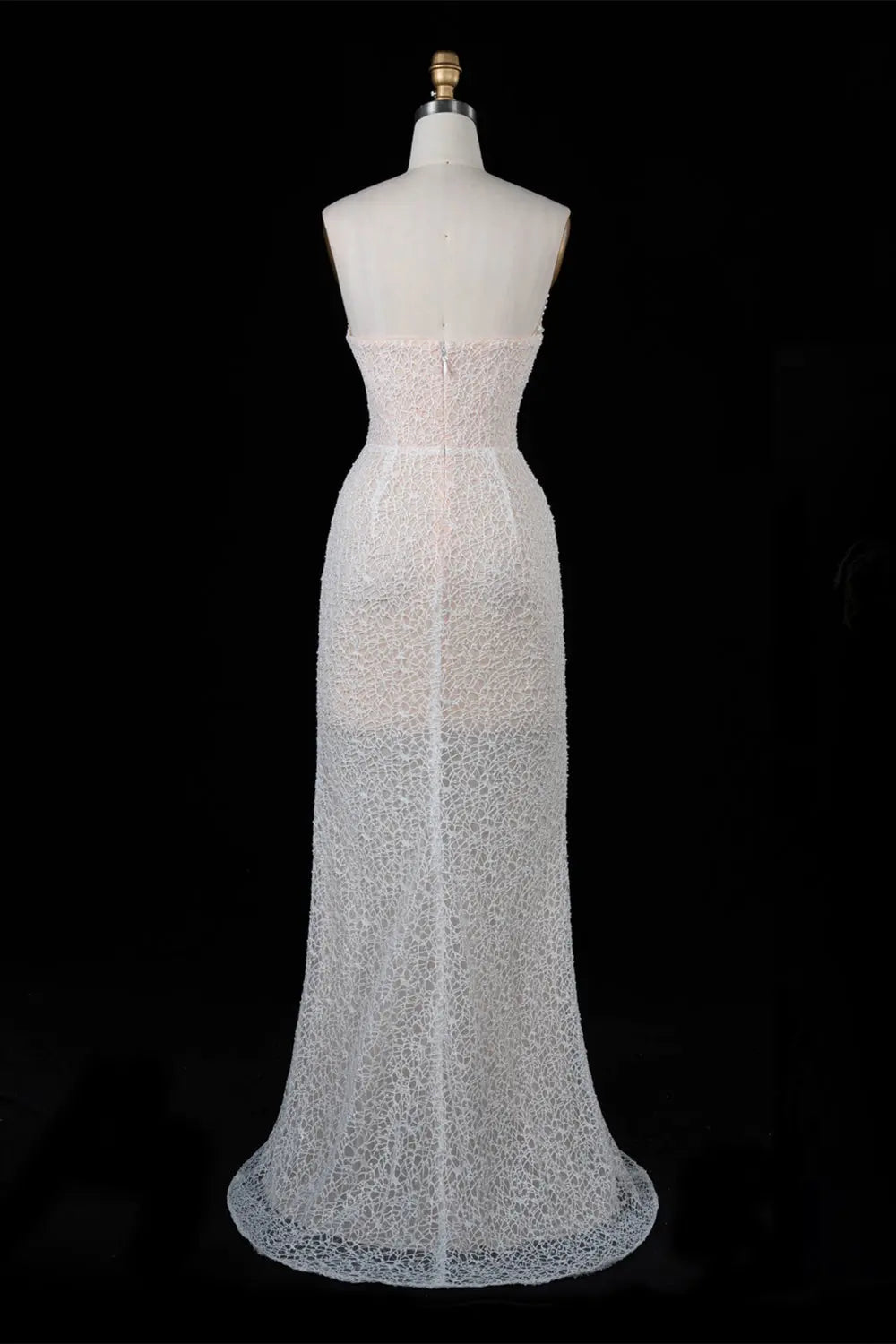 White Pearl Beaded Strapless Evening Dress ST102 Sheer Fairy