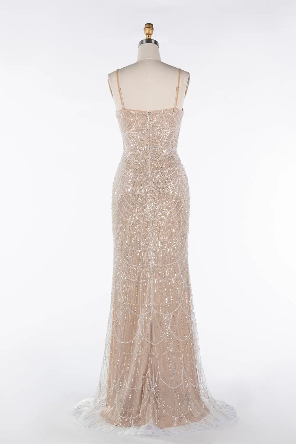 Nude Sequin Embellished Corset Spaghetti Strap Evening Gown ST042 Sheer Fairy