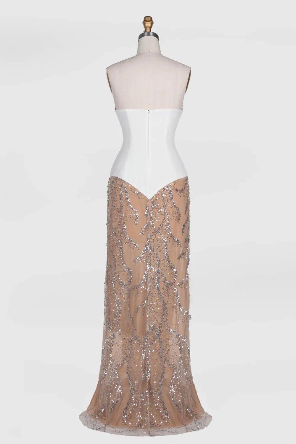 White Nude Sequin Diamond Formal Evening Dress ST107 Sheer Fairy