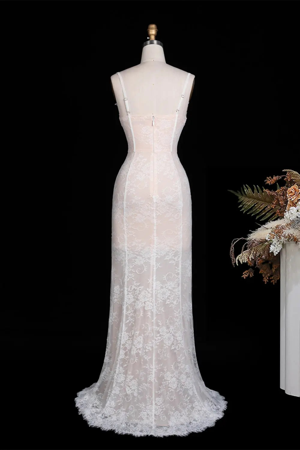 White Floral Applique Corset Evening Gown ST104 Sheer Fairy