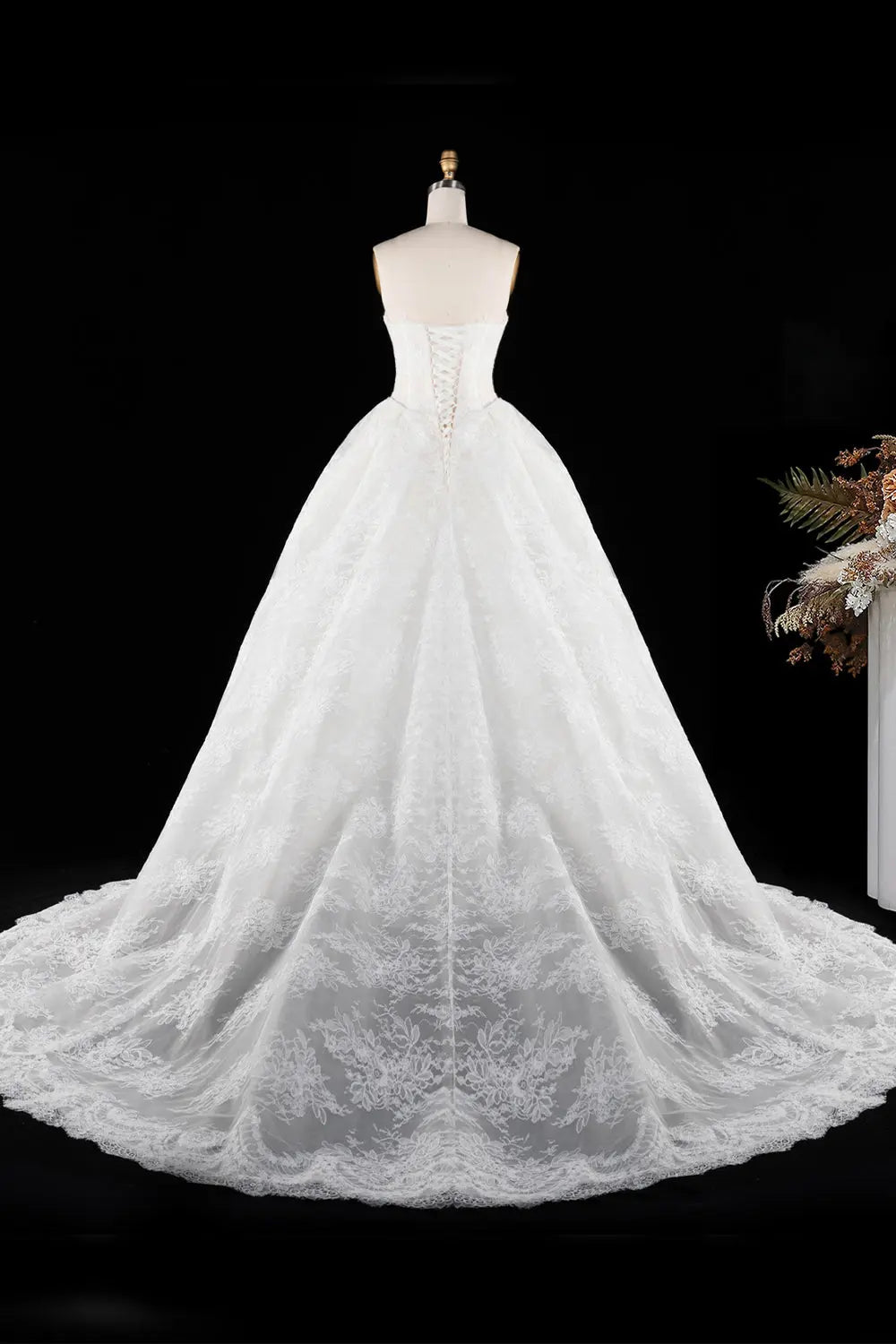 Off White Floral Lace Strapless Wedding Dress SW694 Sheer Fairy