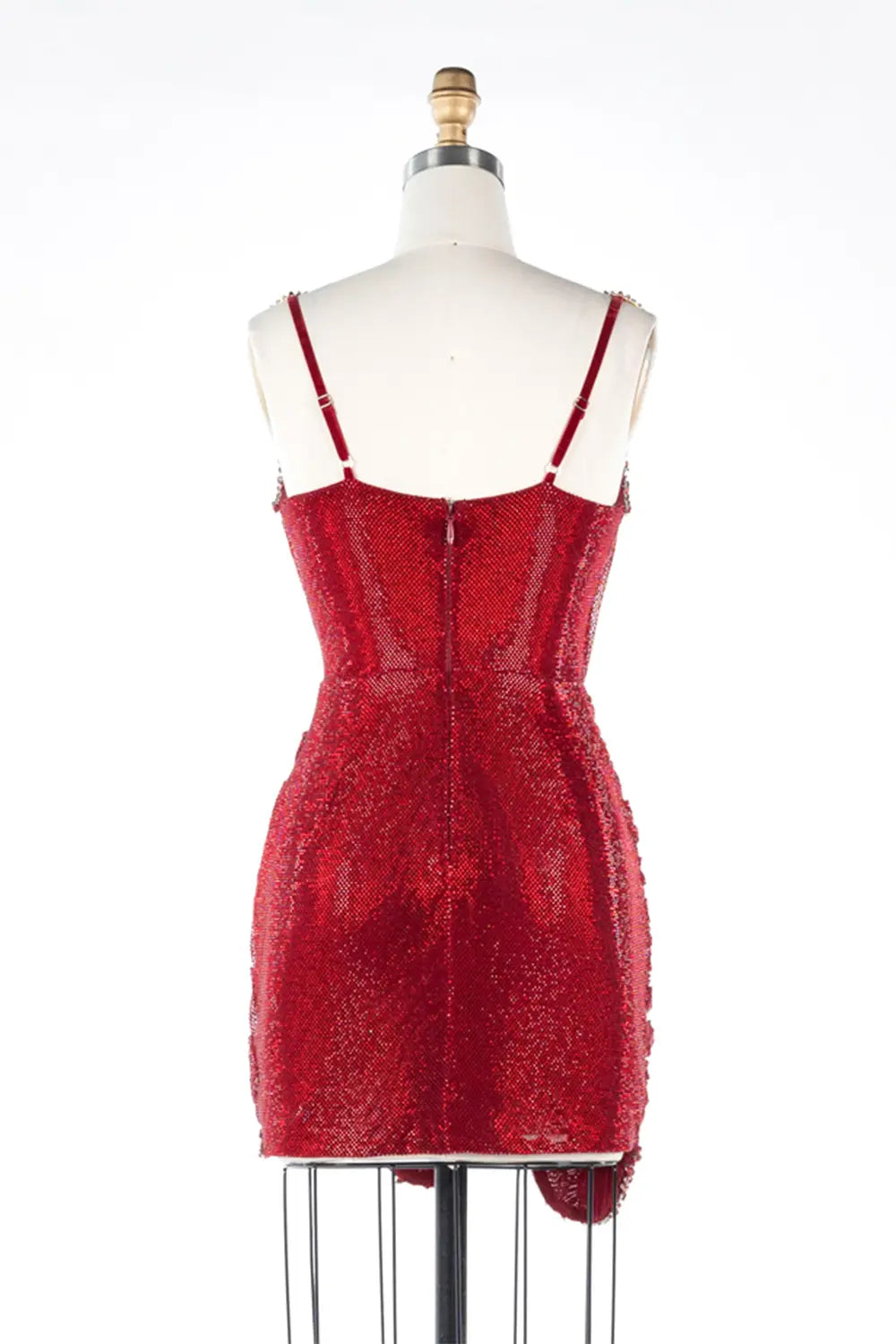 Wine Red Beaded Ruched Cutout Mini Evening Dress ST039 Sheer Fairy