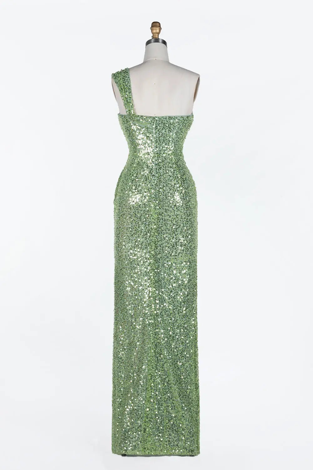 Green One Shoulder Sequin Evening Gown ST117 Sheer Fairy