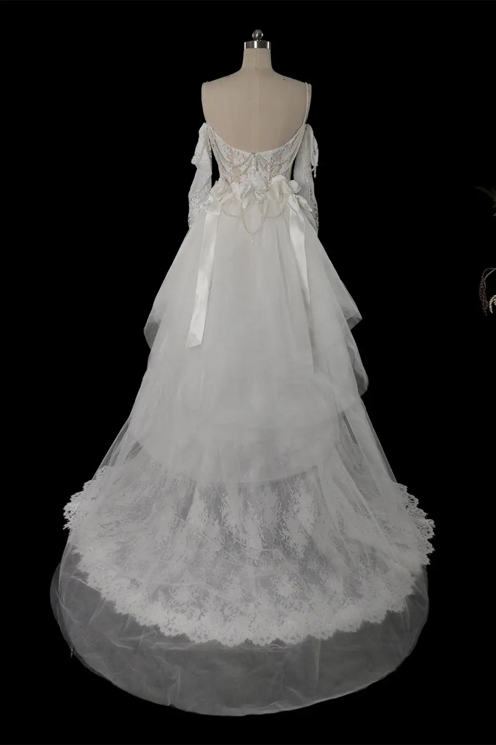 White Beaded Lace Mermaid Wedding Dress SW756 Sheer Fairy