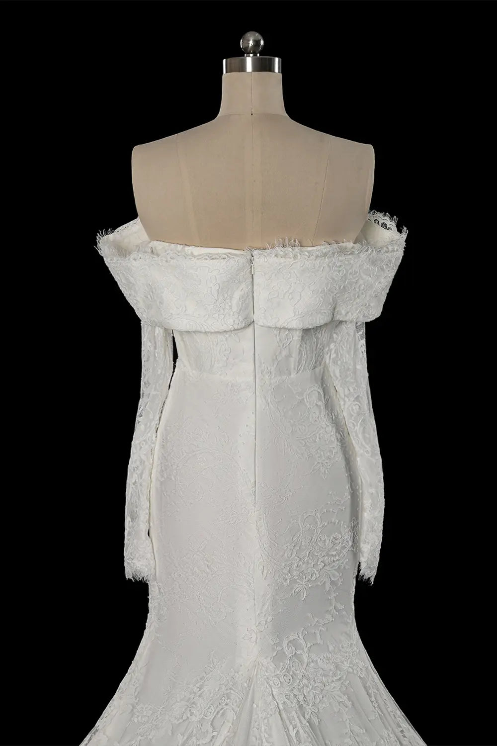 White Off the Shoulder Long Sleeve Lace Bridal Dress with Train SW674 Sheer Fairy
