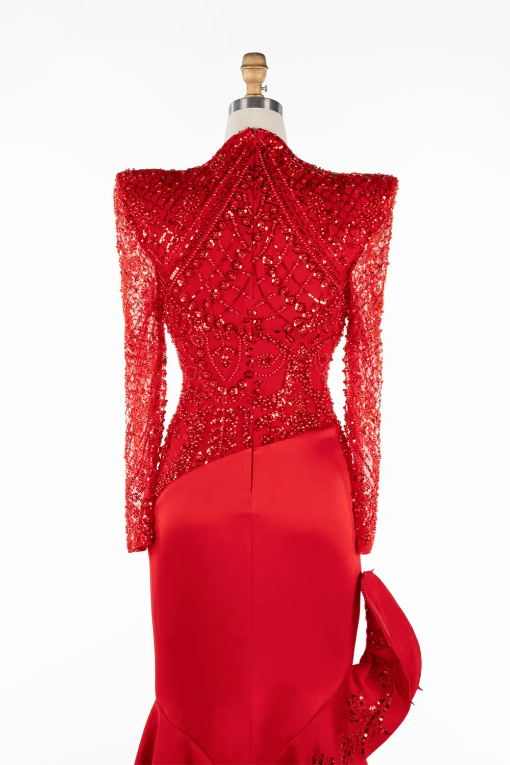 Red Beaded Sequin Asymmetrical Ruffle Midi Dress ST044 Sheer Fairy