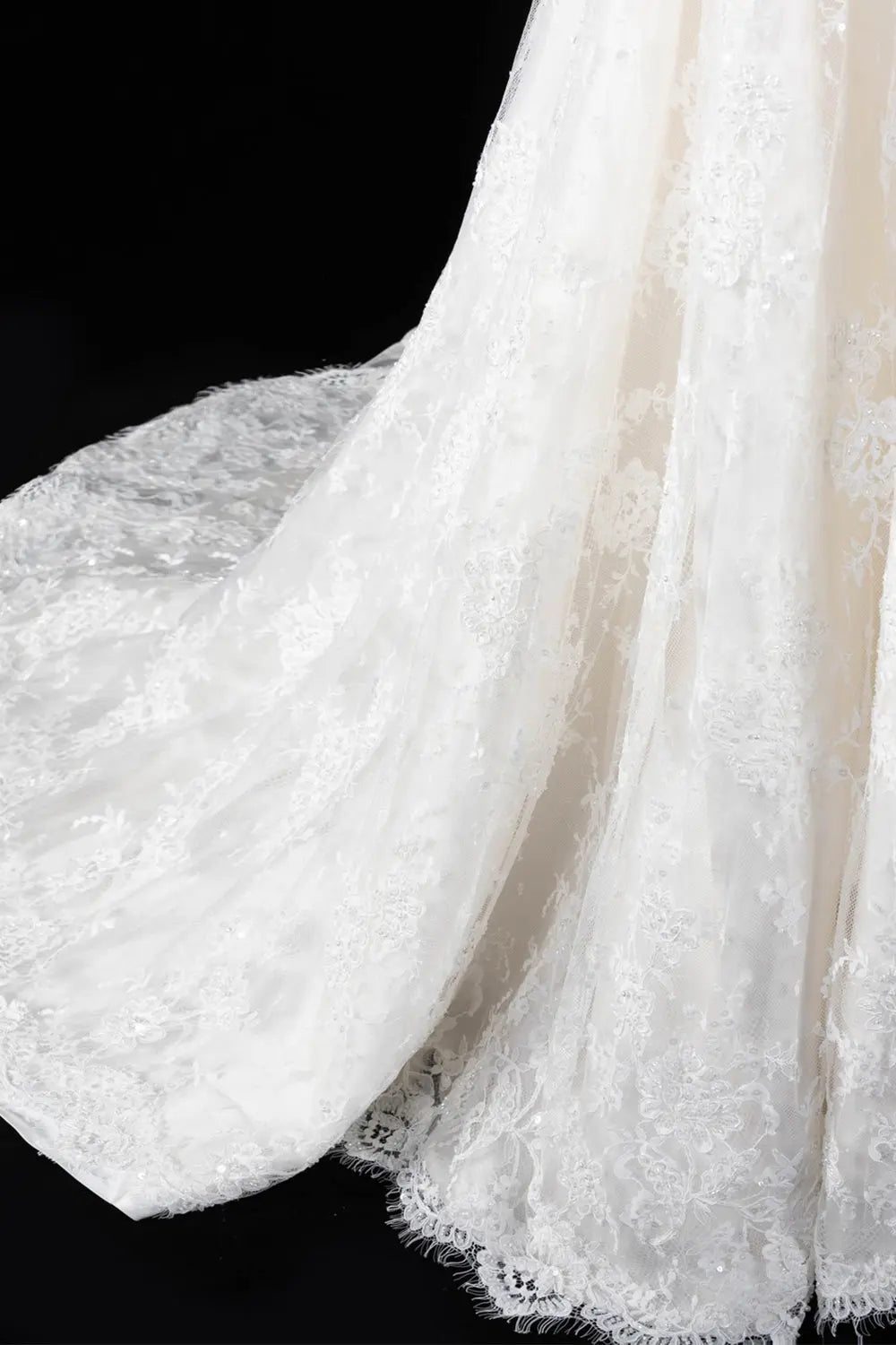 Off White Floral Long Sleeve Ball Gown Wedding Dress SW672 Sheer Fairy