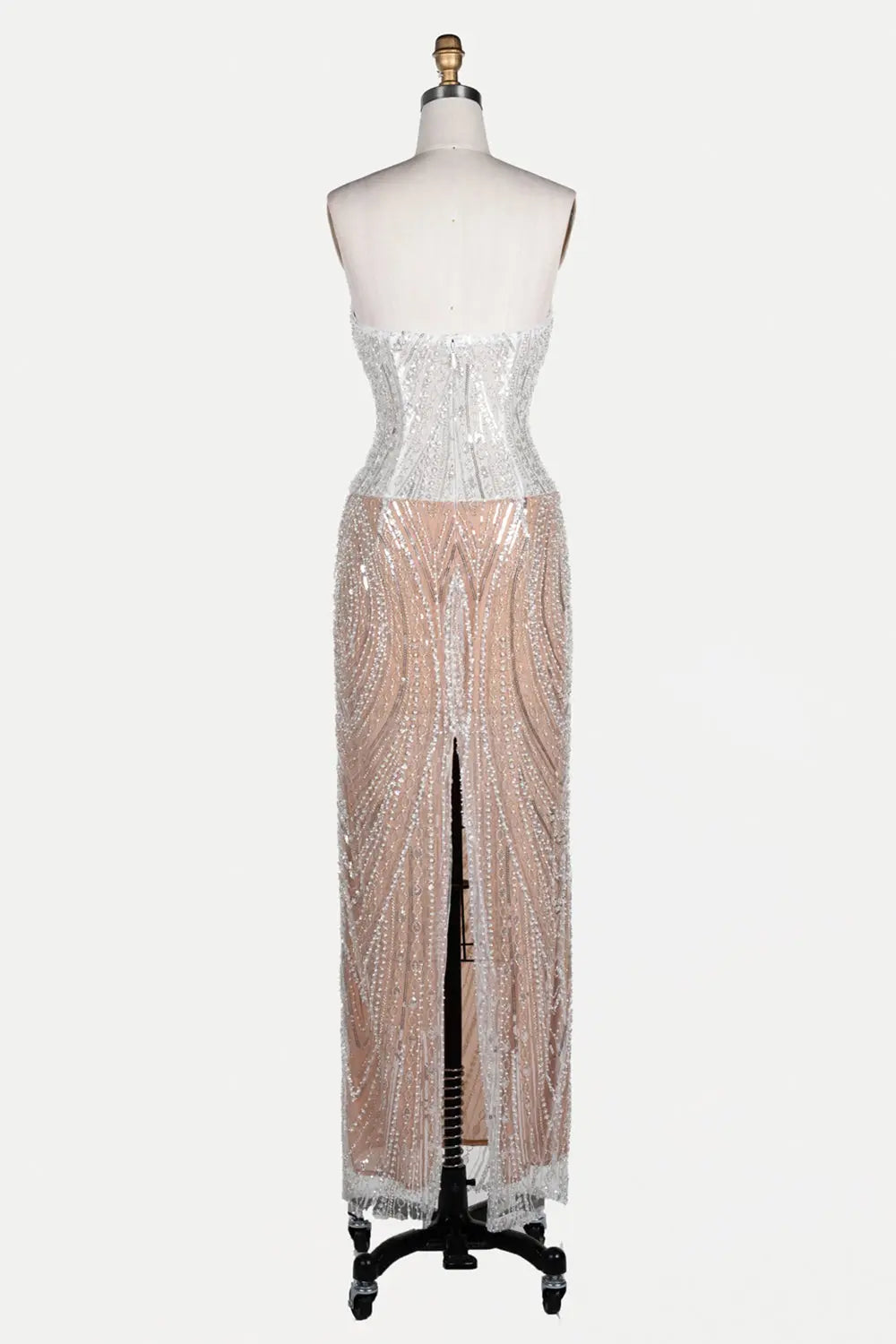 White Nude Beaded Corset Strapless Evening Dress ST111 Sheer Fairy