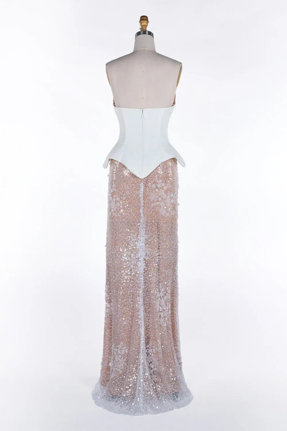 White Nude Strapless Sequin Evening Gown ST118 Sheer Fairy
