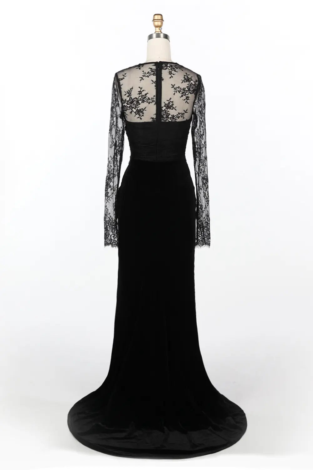Black Beaded Lace Sleeve Mermaid Evening Dress ST093 Sheer Fairy