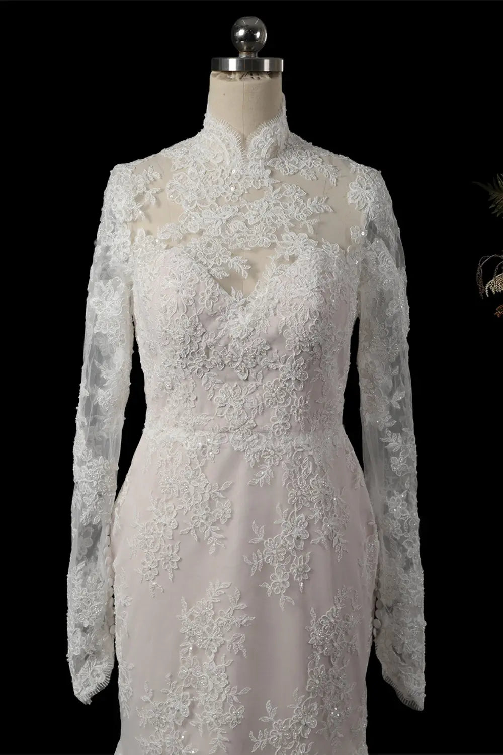 Ivory Long Sleeve High Neck Lace Wedding Dress SW759 Sheer Fairy
