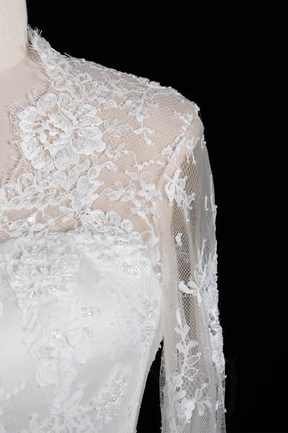 Off White Floral Long Sleeve Ball Gown Wedding Dress SW672 Sheer Fairy