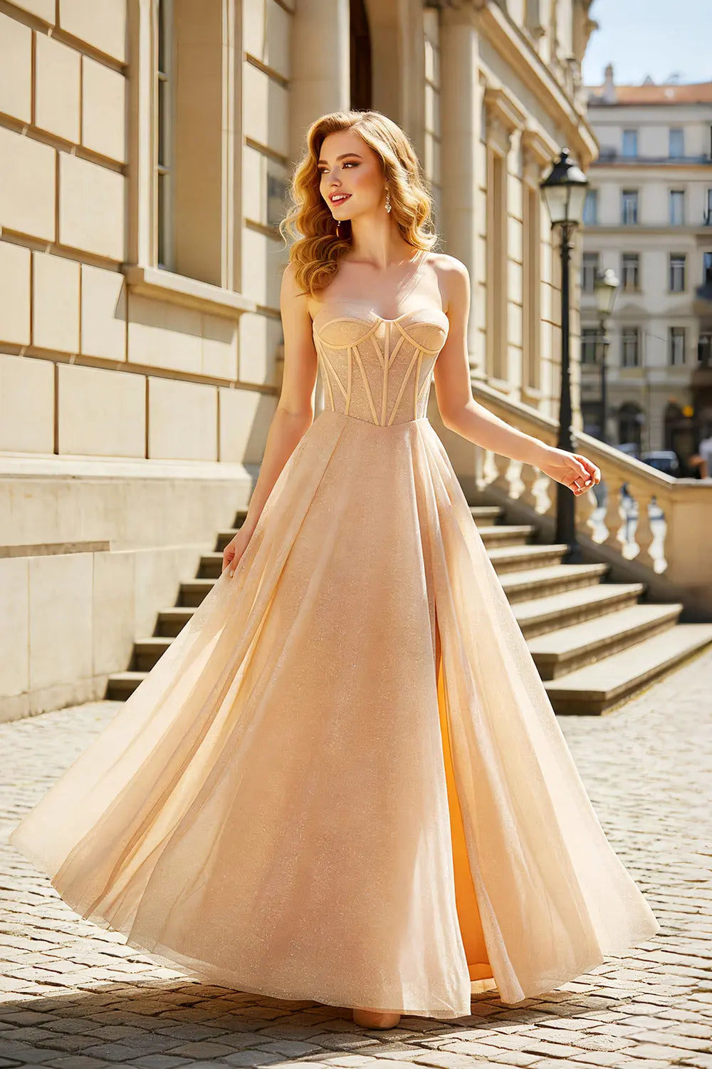 Elegant Strapless Sweetheart White Floral Lace A-Line Prom Dress SH409 Sheer Fairy