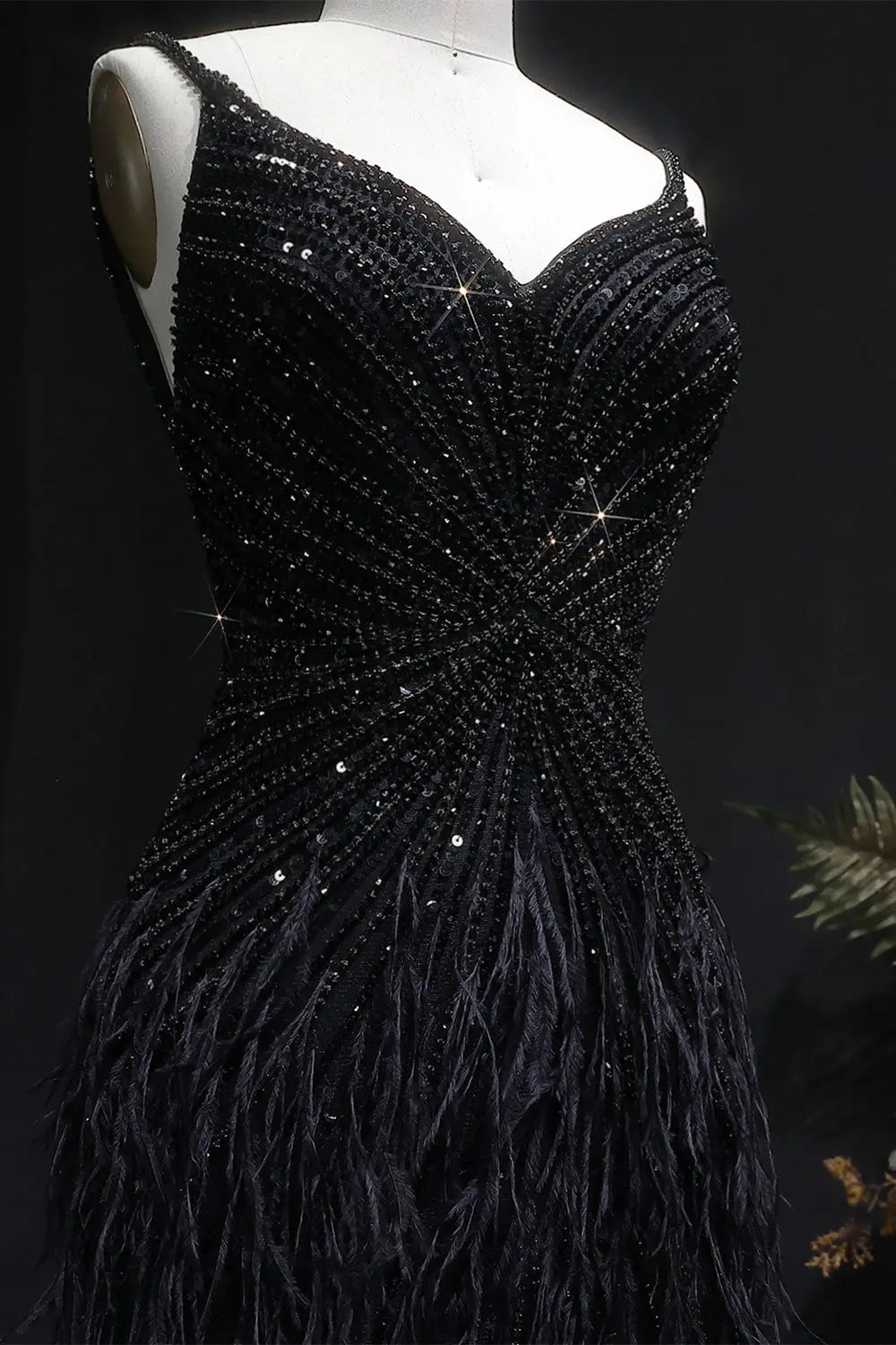 Modest Luxury Sequined Feather Sheath Homecoming Dress RM124 Sheer Fairy