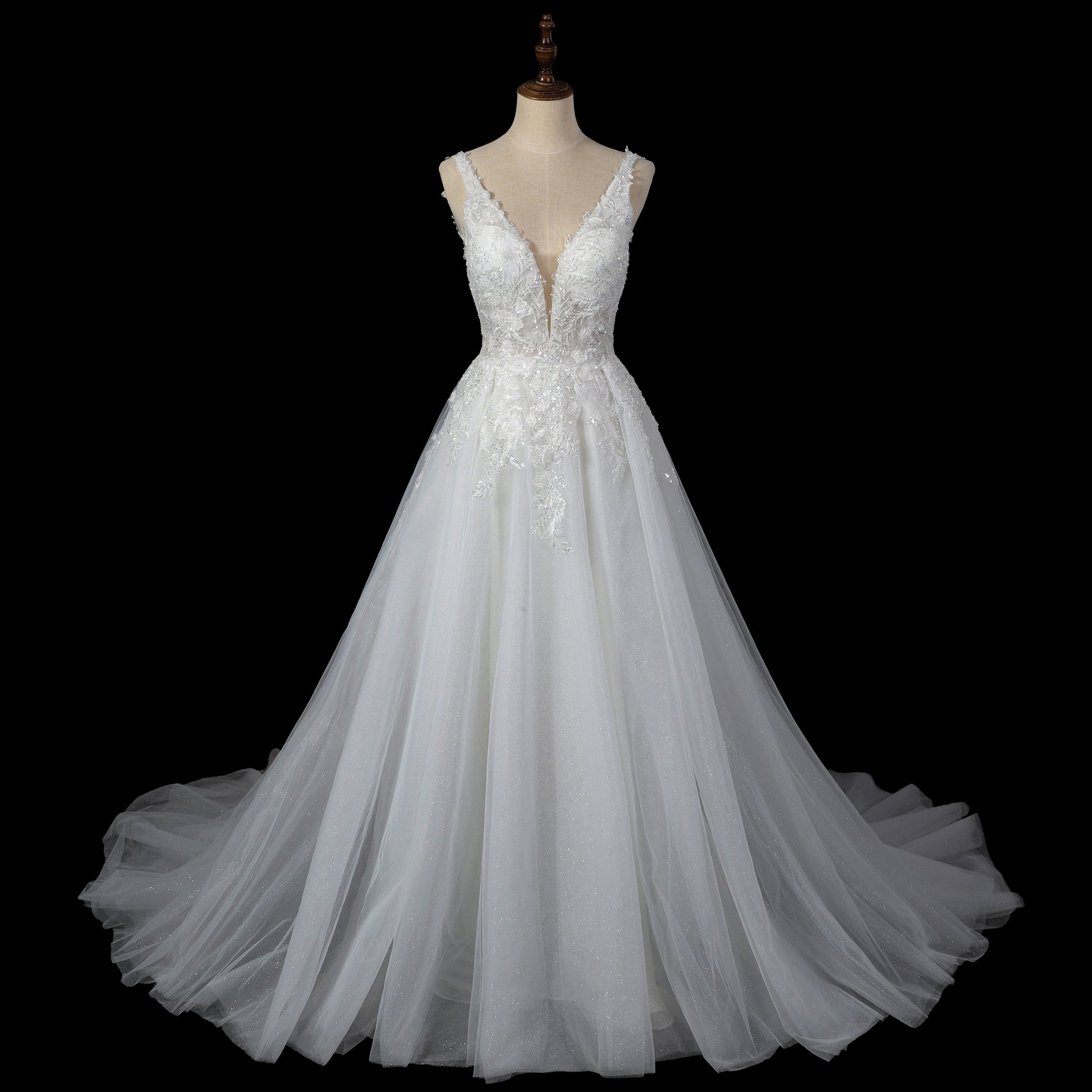 Dreamy Sparkly Tulle Wedding Dress with Lace Appliqués and Corset Closure SW710 Sheer Fairy