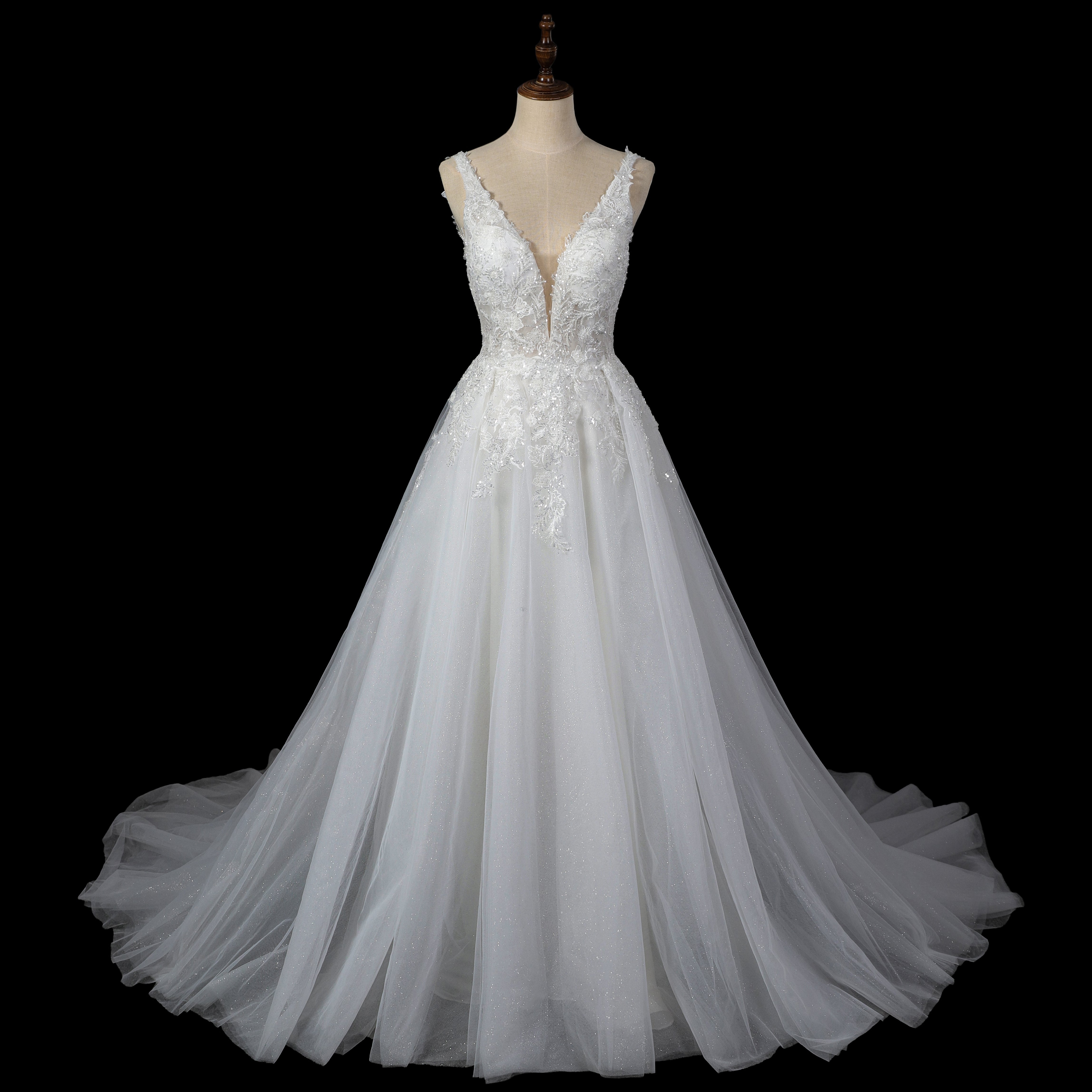Dreamy Sparkly Tulle Wedding Dress with Lace Appliqués and Corset Closure SW710 Sheer Fairy