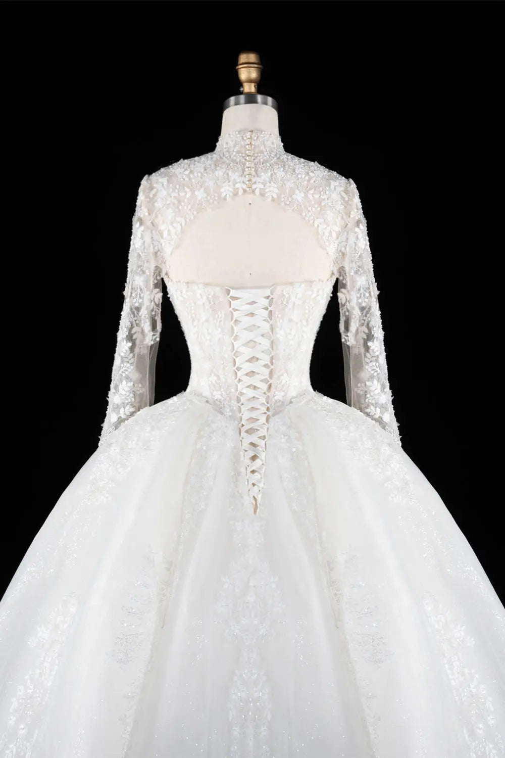 Off White Long Sleeve Lace Ball Gown Wedding Dress SW695 Sheer Fairy