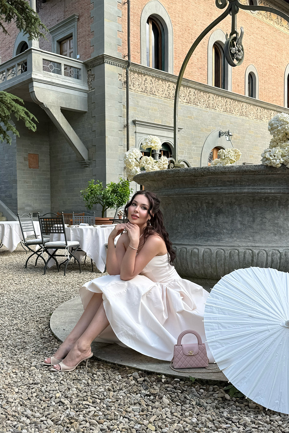 Beige Halter Keyhole Midi Dress Full A Line Skirt Vintage Evening Dress RM251 Sheer Fairy