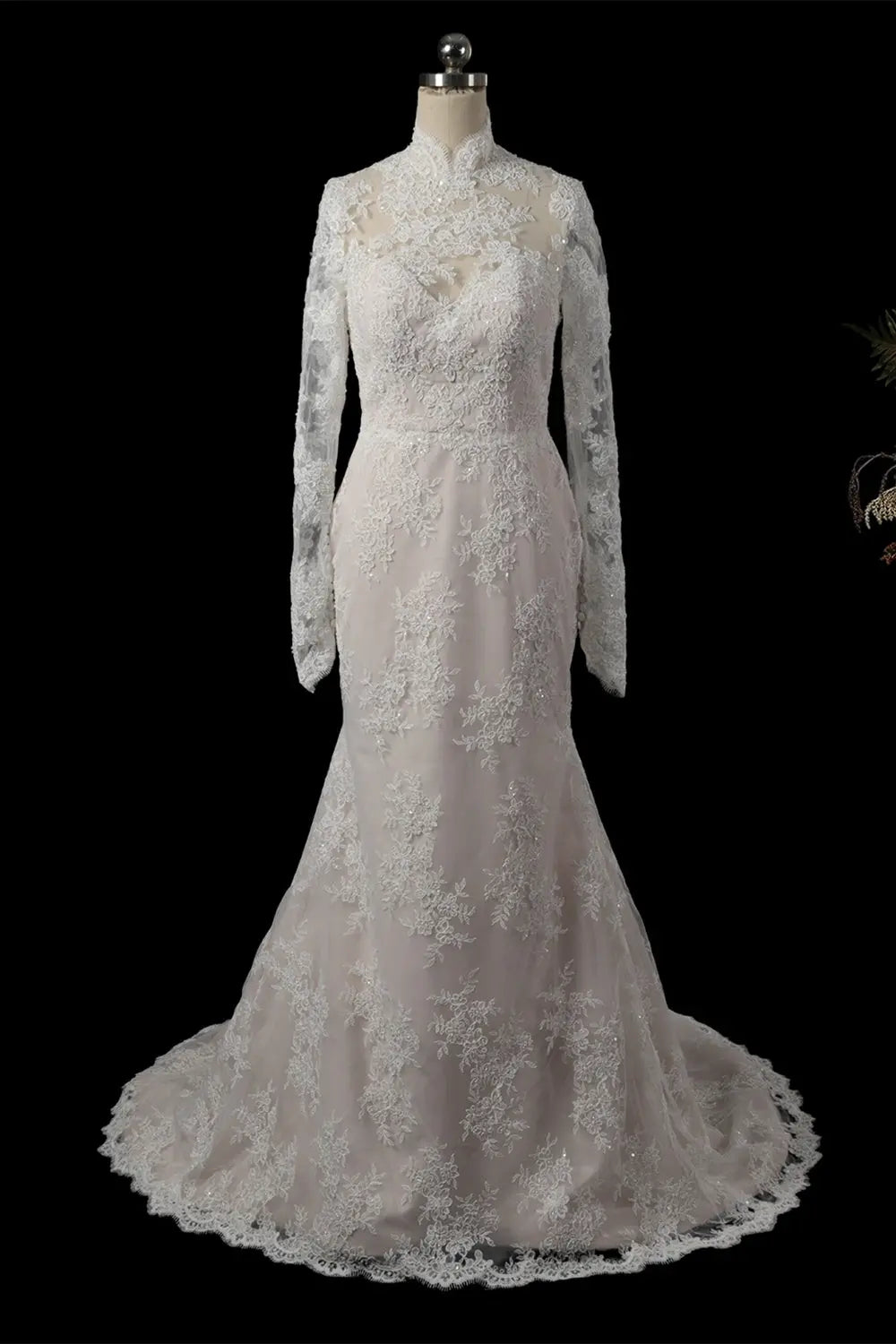Ivory Long Sleeve High Neck Lace Wedding Dress SW759 Sheer Fairy