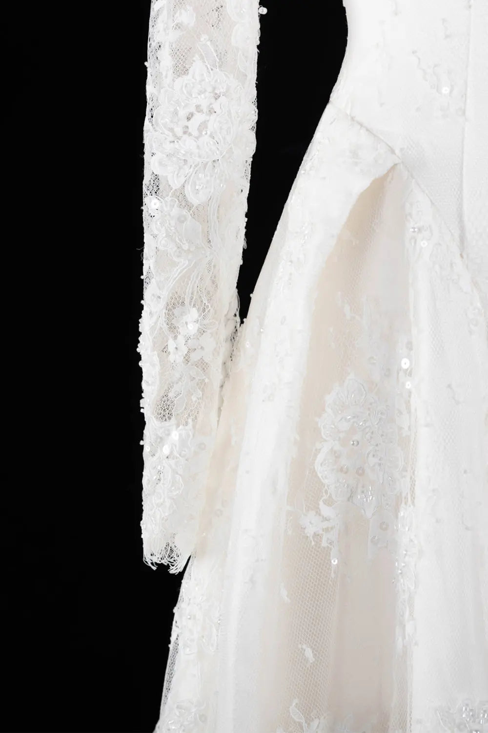Off White Floral Long Sleeve Ball Gown Wedding Dress SW672 Sheer Fairy