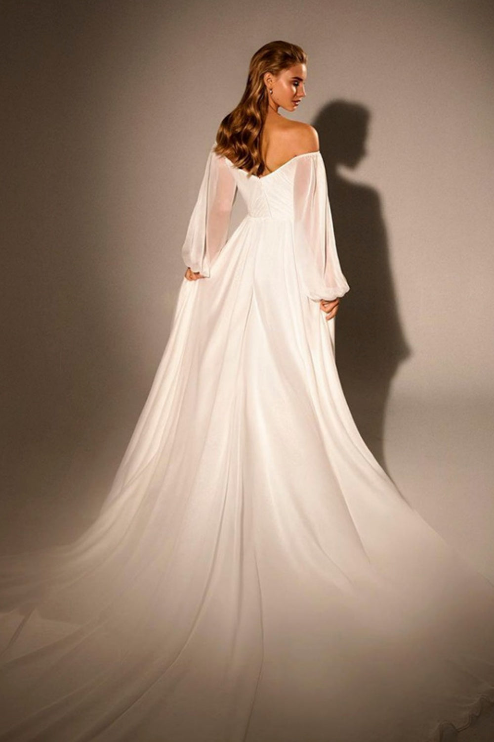 Elegant Off Shoulder White Chiffon Evening Dress SF360 Sheer Fairy