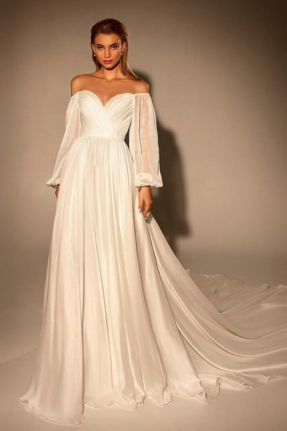 Elegant Off Shoulder White Chiffon Evening Dress SF360 Sheer Fairy