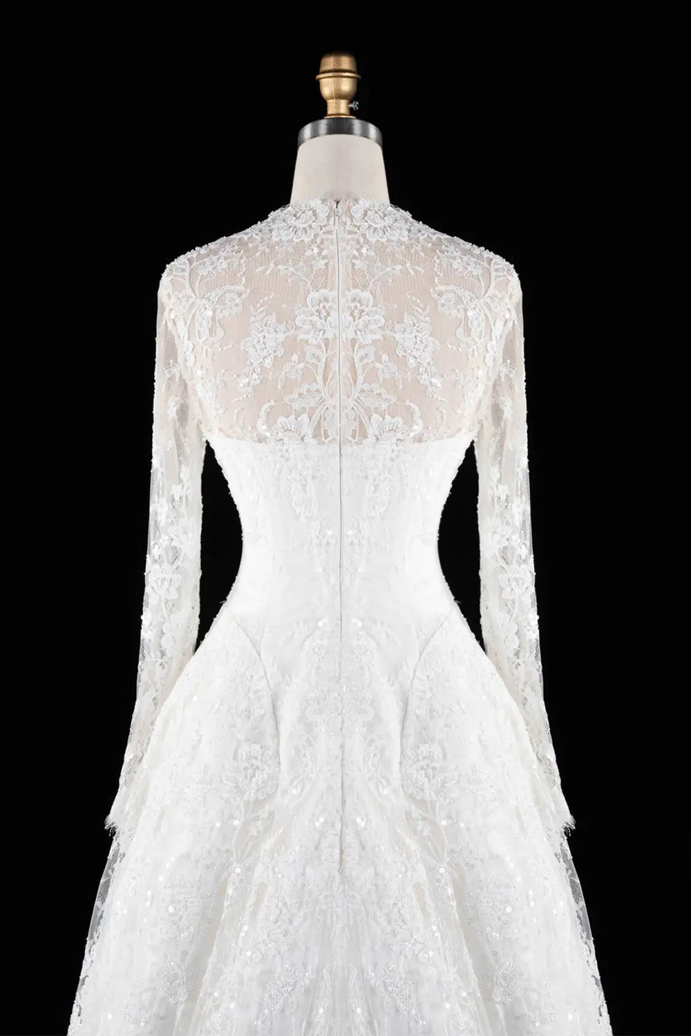 Off White Floral Long Sleeve Ball Gown Wedding Dress SW672 Sheer Fairy
