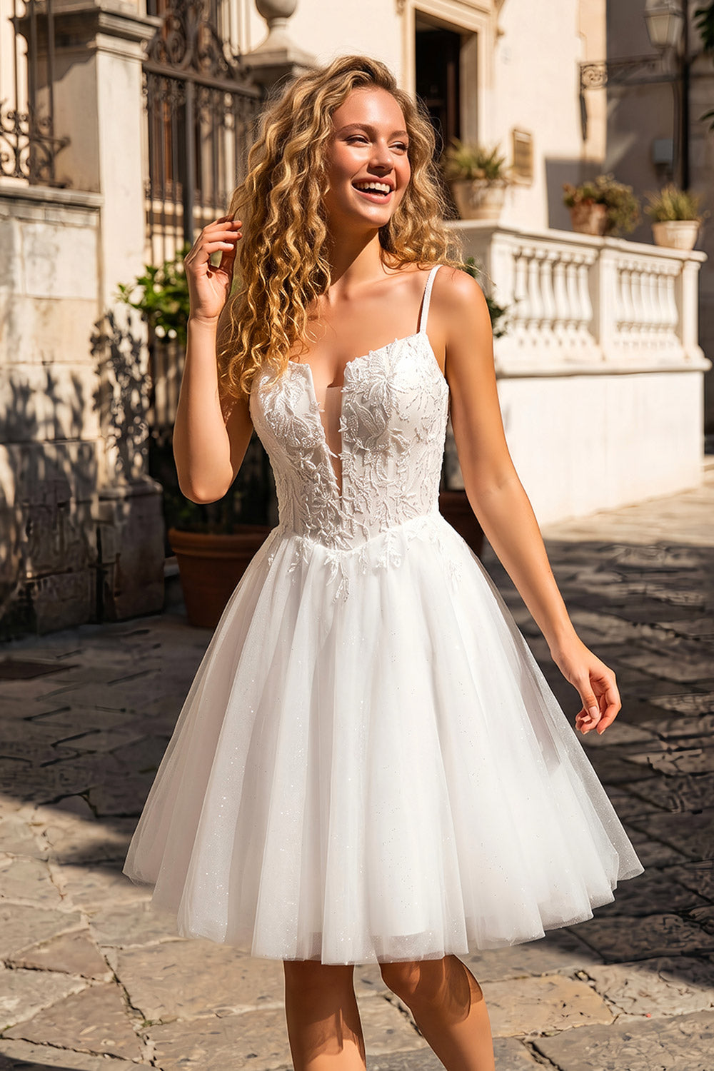 Spaghetti Strap Ball Gown Mini Short White Lace Homecoming Dress RM140 Sheer Fairy