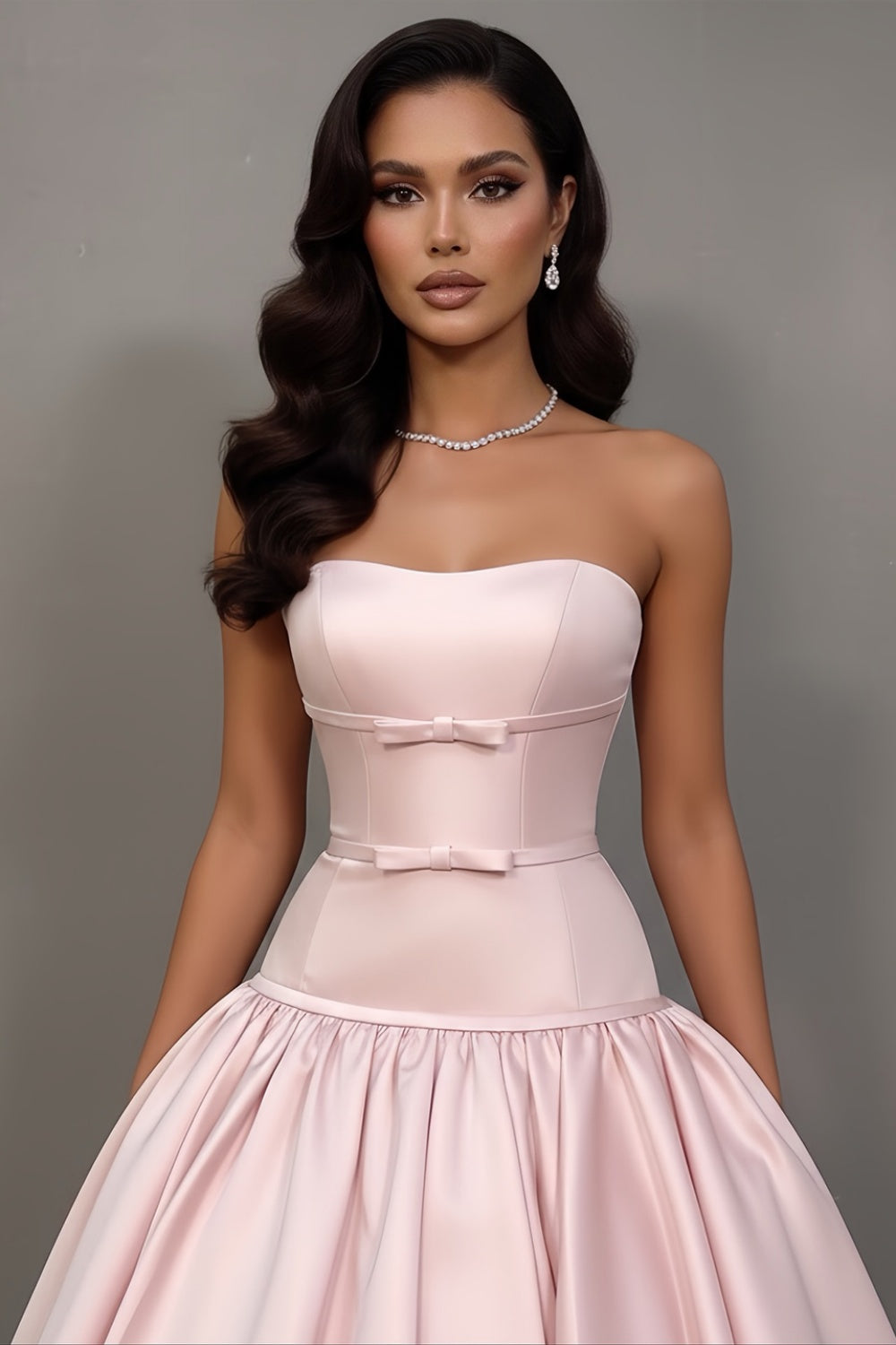 Blush Satin Ball Gown Strapless Pink Evening Dress SF022 Sheer Fairy