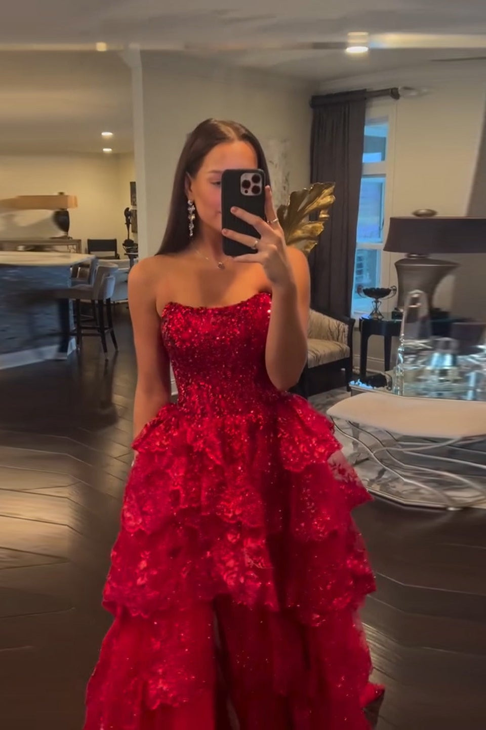 Strapless Ruffled Lace Sequin A-Line Prom Dress SH162 Sheer Fairy